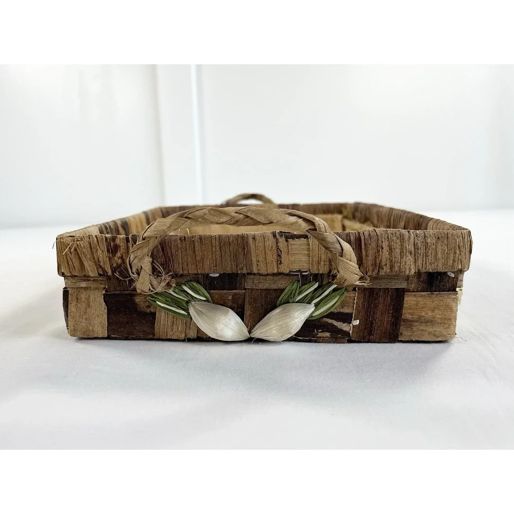 Vintage 70s Raffia Casserole Carrier Basket 3D Fruit Veggie Boho Pyrex Holder